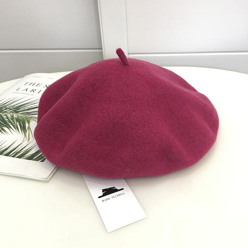 

Исихара Сатоми шерстяной берет женский осенне-зимний дизайн подкладки однотонная ретро шляпа художника M（56-58cm） сливовый