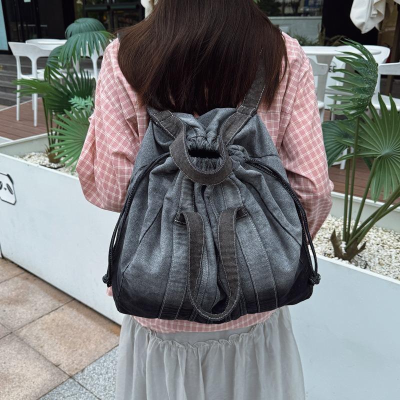 

Fashion Casual Washed Denim Vintage Multifunctional Student School Bag Travel Large Capacity Backpack Shoulder Bag Type 2 чорний
