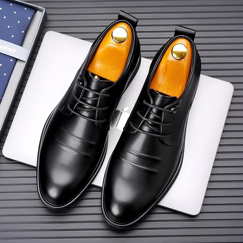 Fashion Authentic Leather Lace Up Oxfords Business Social Footwear New Classic Flats Luxury Brand Shoes Men's Elegant Black Dress Shoes
