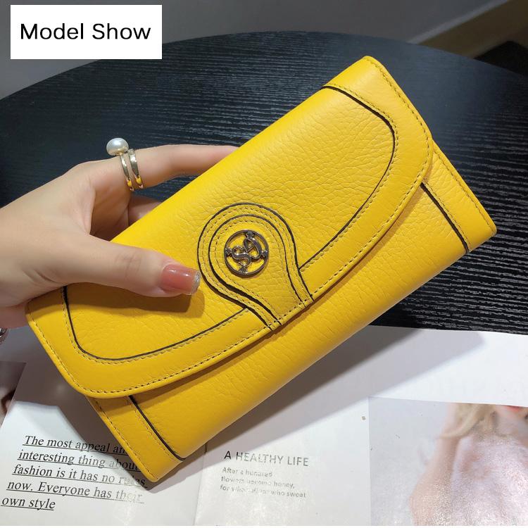 

Новинка 2024 года, женские кошельки из натуральной кожи, роскошный длинный кошелек из воловьей кожи, оригинальный брендовый клатч-конверт, большой вместительный кошелек для телефона жёлтый