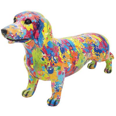 [A3841] - Multicolored Splash 'Dachshund' Resin Figurine - 26x17x8 Cm