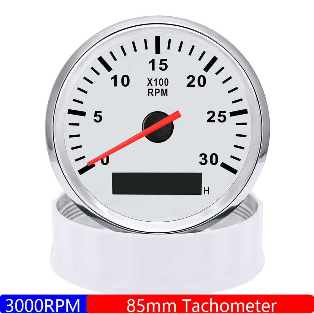 ZMFJH Auto Marine 85MM Tachometer RPM Meter Gauge 3K~8K REV Counter LCD Hourmeter with Red Backlight 4000RPM TachoMeter 12V 24V 3000RPM WS