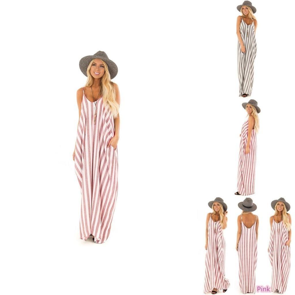 Comfortable And Oversized Women Summer Striped Long Maxi Dress For Casual Beach Days