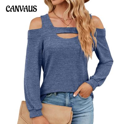 Spring and Autumn Women's Blouse U Neck Strapless Patchwork Long Sleeve Loose Top