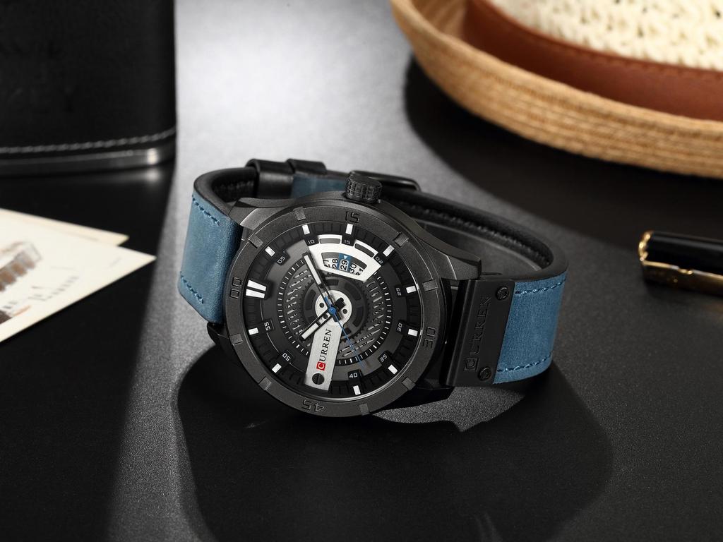 Curren 8301 Men's Leather Strap Business Calendar Watch