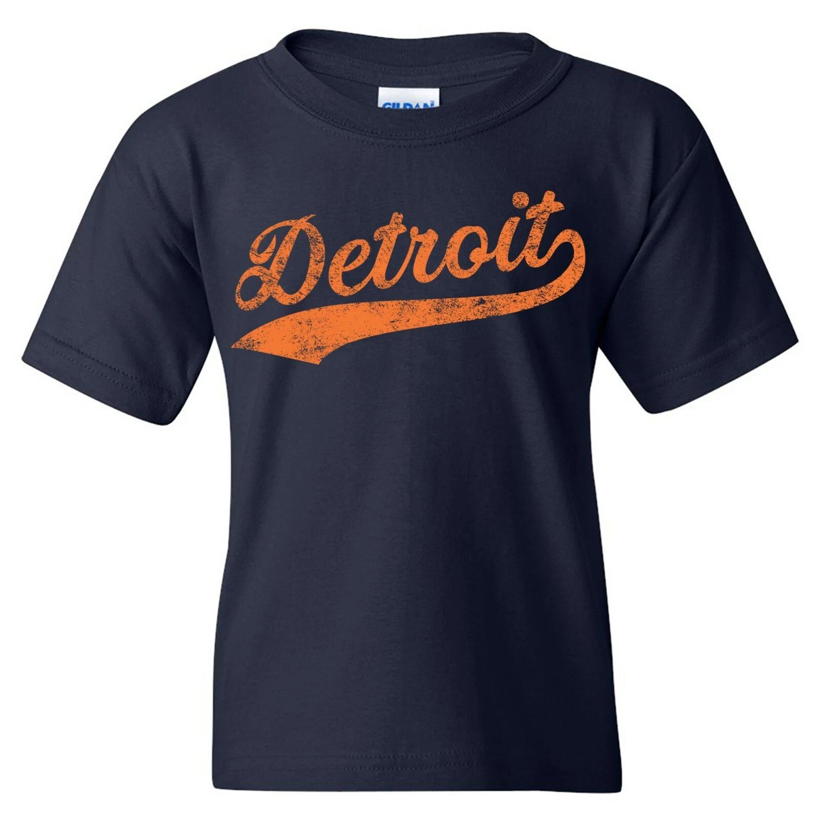 Detroit City Baseball Script - Hometown Baseball Script Youth T-Shirt - Navy 4XL