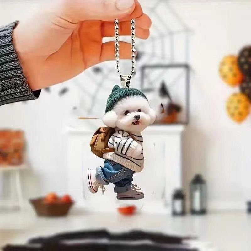 Creative Double-sided Puppy Backpack Pendant Car Acrylic Flat Decoration Cute Keychain