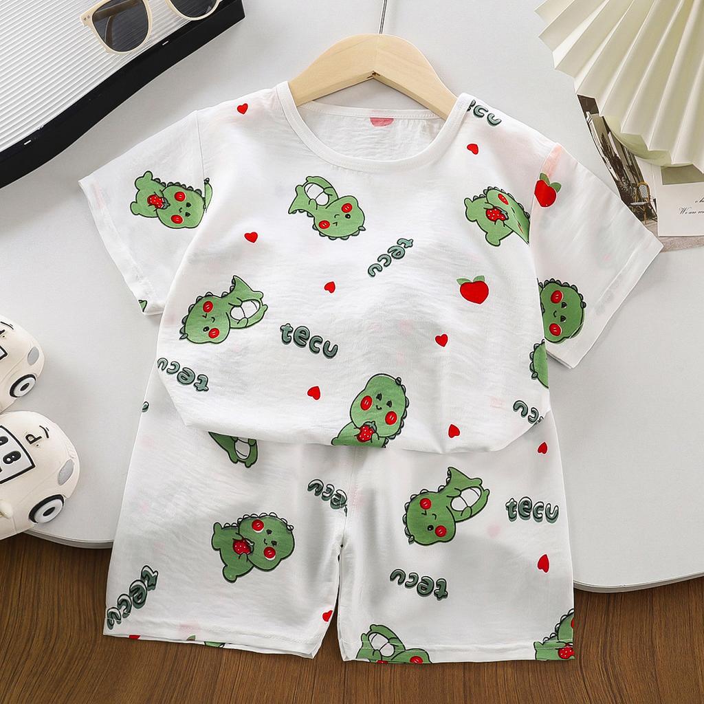 Kids Summer Cotton Pajama Set Boys Girls Short Sleeve Sleepwear Baby Breathable Loungewear Soft Comfortable Home Clothes