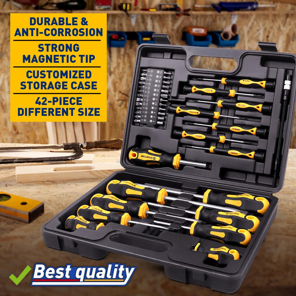 Magnetic Screwdriver 43-Pieces Set Phillips Slotted Torx Screwdriver Combination Set Portable Hand Tool with Case