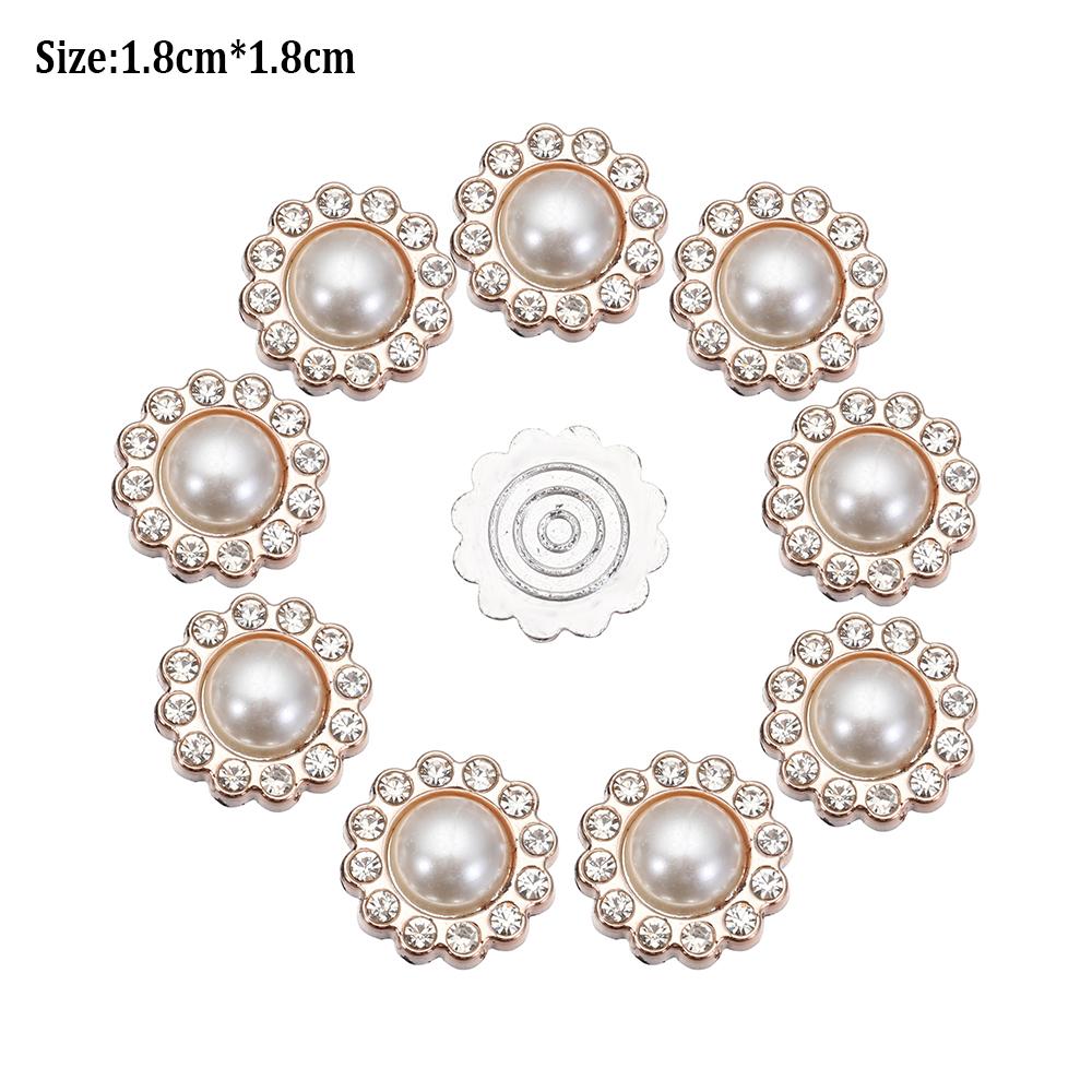 10PCS Pearl Flower Rhinestone Buttons Sparkling Crystal Hairpins Decoration Apparel Sewing Decor Craft Buttons DIY Accessories
