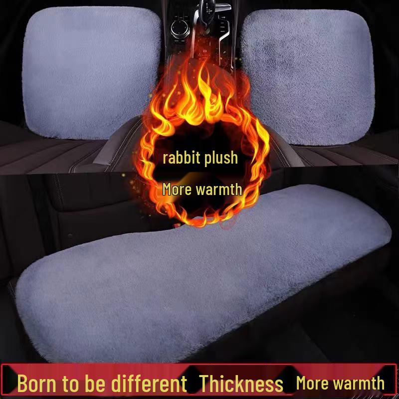 Winter Rabbit Plush Car Seat Cushion Set - 3-Piece No-Back Design for Single Seats