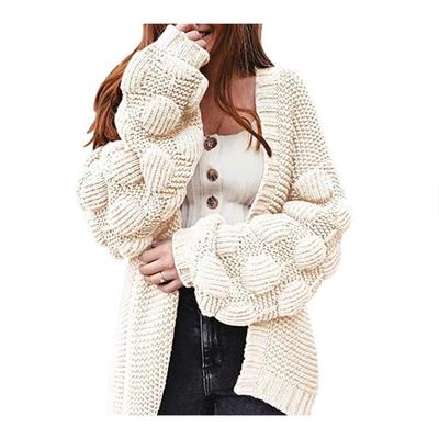 Women's Cardigan Knit Sweater Autumn and Winter Long Cute Ball Loose Thick Coat