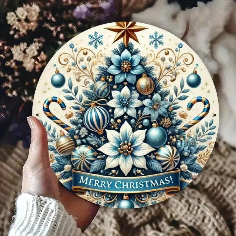 

Vintage Blue Christmas Tree Metal Wall Sign Merry Christmas Decor Farmhouse Home Bar Plaque Rustic Holiday Gift 20x20 разноцветный