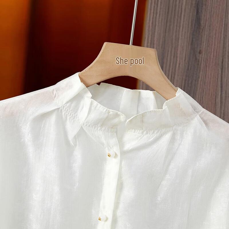 Women's Stand Collar Pleated Long Sleeve Blouse