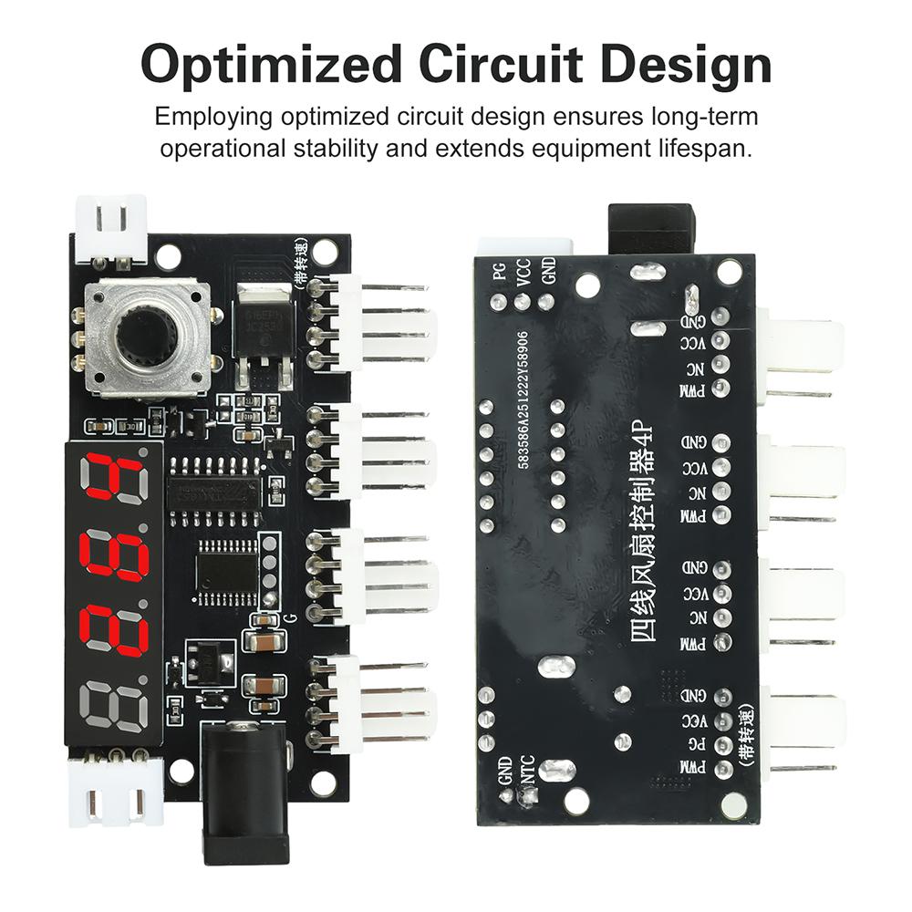 DC 5-24V 5A 4 Way PWM Fan Speed Control Intelligent Temperature Control Cooling Temperature/Speed Display DC Motor Controller