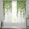 Cortinas transparentes de tule com estampa de folhas de plantas de primavera, rattan, textura de madeira, para sala de estar, quarto, cozinha, para janelas, cortinas de voile, decoração para casa