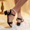 Sandals Women's Summer New Soft Leather Versatile Medium Heel Thick Heel One Line Buckle Fairy Style Roman High Heels Women's Shoes