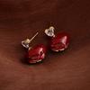 Ankola Red Oil Dripping Love Stud Earrings Retro Hong Kong Style High-End Earrings Women'S New Festive Fashion Earrings