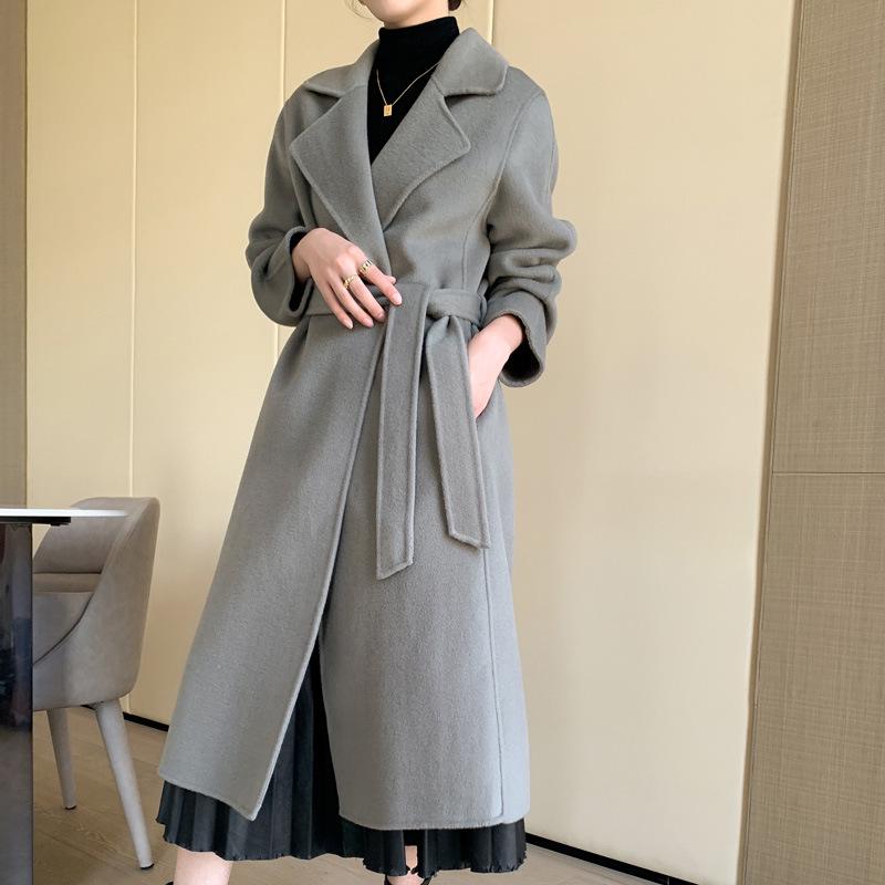 Women's Extra Long Wool Double-Faced Overcoat - Autumn/Winter Fashion with Suit Collar