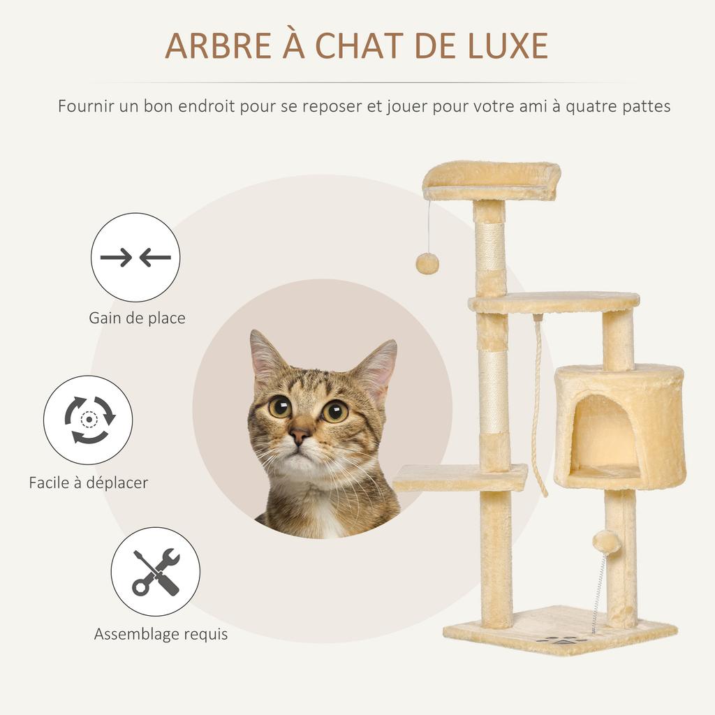 Cat Tree for Indoor Cats Pet Activity Centre Kitty Condo Climbing Scratching Post with Toys 4-tier 114cm Tall Beige