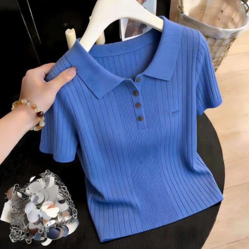 Rellawear Men S Bling Blue Short Sleeve Collar Knit rSt0001