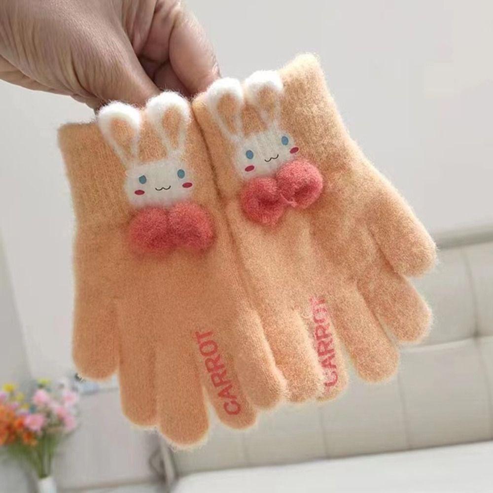Faux Alpaca Wool Rabbit Bow Knitted Gloves Warm Lining Faux Alpaca Wool Gloves Children