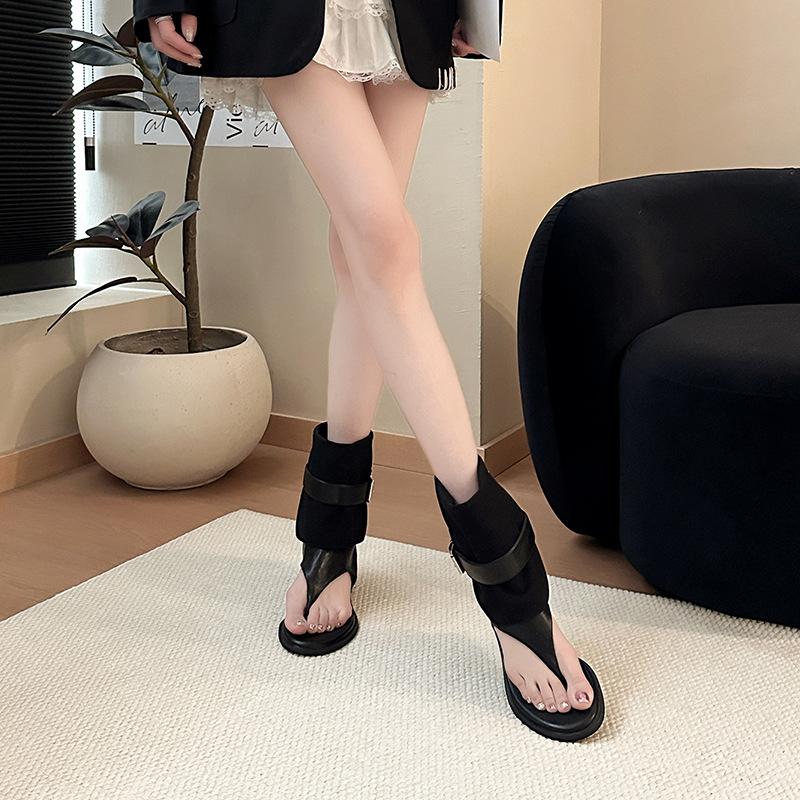 Complex design belt buckle toe cool boots women's new summer trouser boots two sandals