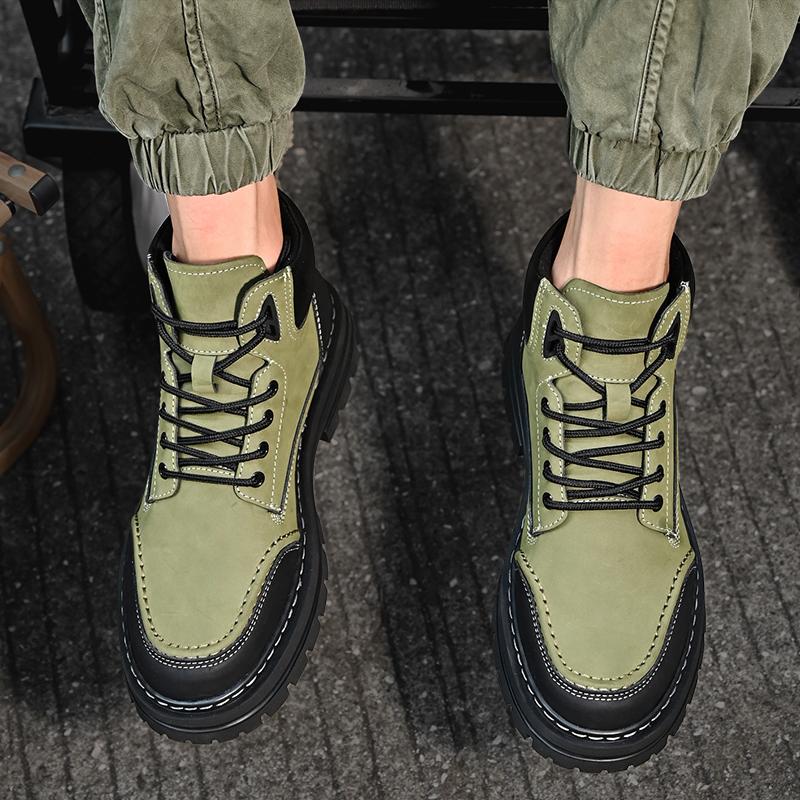 Men Boots ThickSole Luxury Fashion High Quality Thick Soled Anti Slip Genuine Leather Brand British Style Hiking Men's
