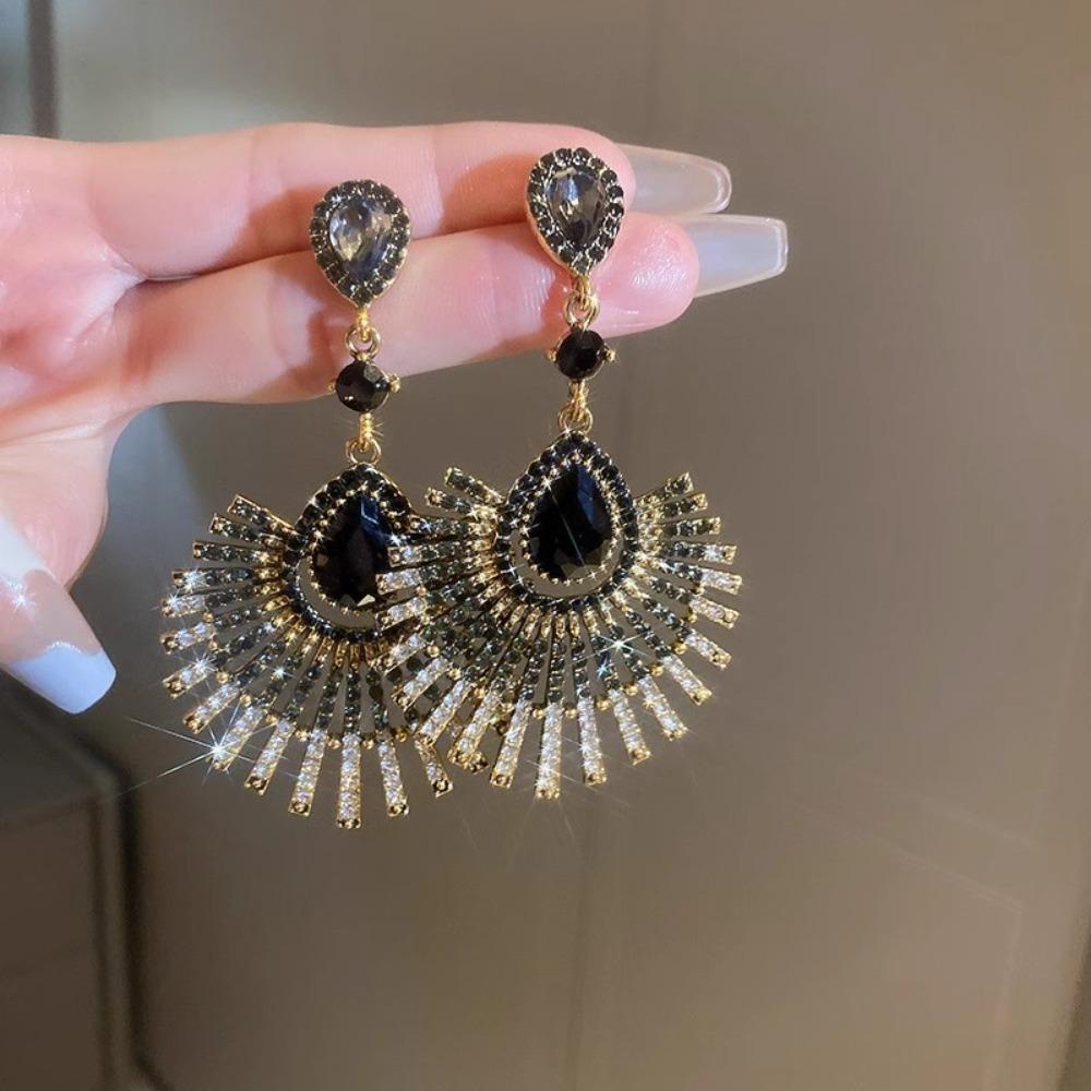Leichter Luxus Strass Pfauenohrringe Übertriebener Ohrschmuck Quaste Hängende Ohrringe Kristallquaste Vintage Ohrringe Damen