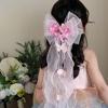 Oversized Girls Floral Hairpins Beaded-streamer Tulle Ribbon Streamers Pageants