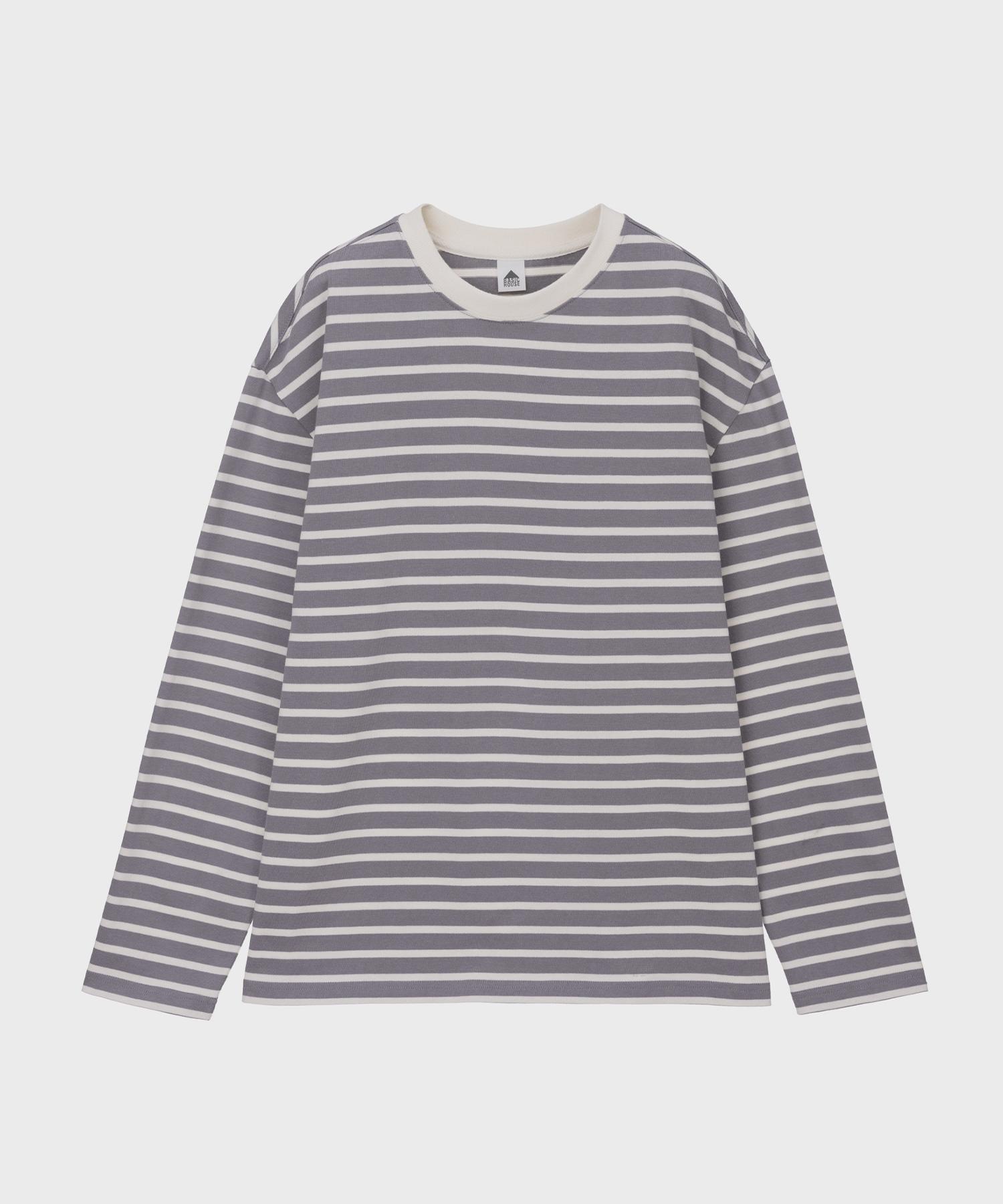 Basic House Uni Striped Long Sleeve T-Shirt Gray Lxts2105 Na/100