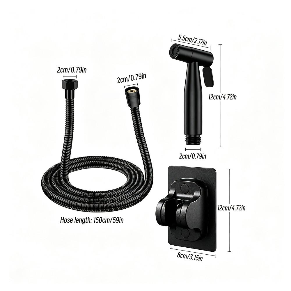 Black Versatile Bathroom Spray Gun with Strong Water Pressure Durable Hose And Mount for Bidet Toilet Floor Pet Bath