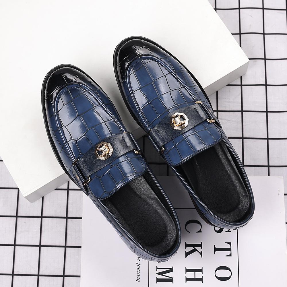 New Men's Business Leather Shoes Large Size Plaid Casual Loafers Men's Banquet Foot Cover Metal Buckle Shoes 48