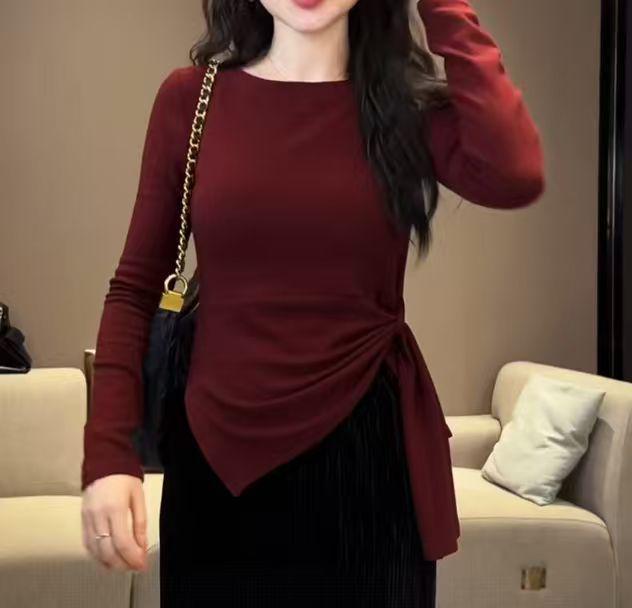 

Irregular Tie-Up Long-Sleeve Slim Fit T-Shirt for Women 2XL for 140-155 jin