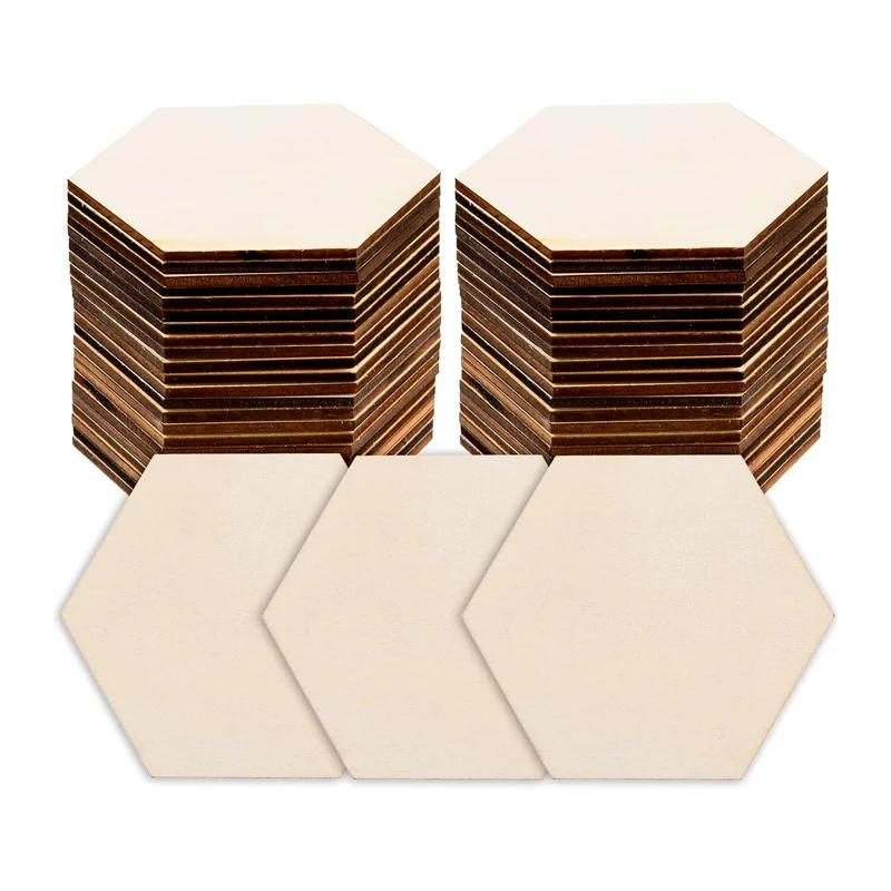 50pcs 8cm Blank Wood Hexagon Pieces Unfinished Hexagon Wood Cutouts for DIY Crafts Coaster Wall Art Home Decor