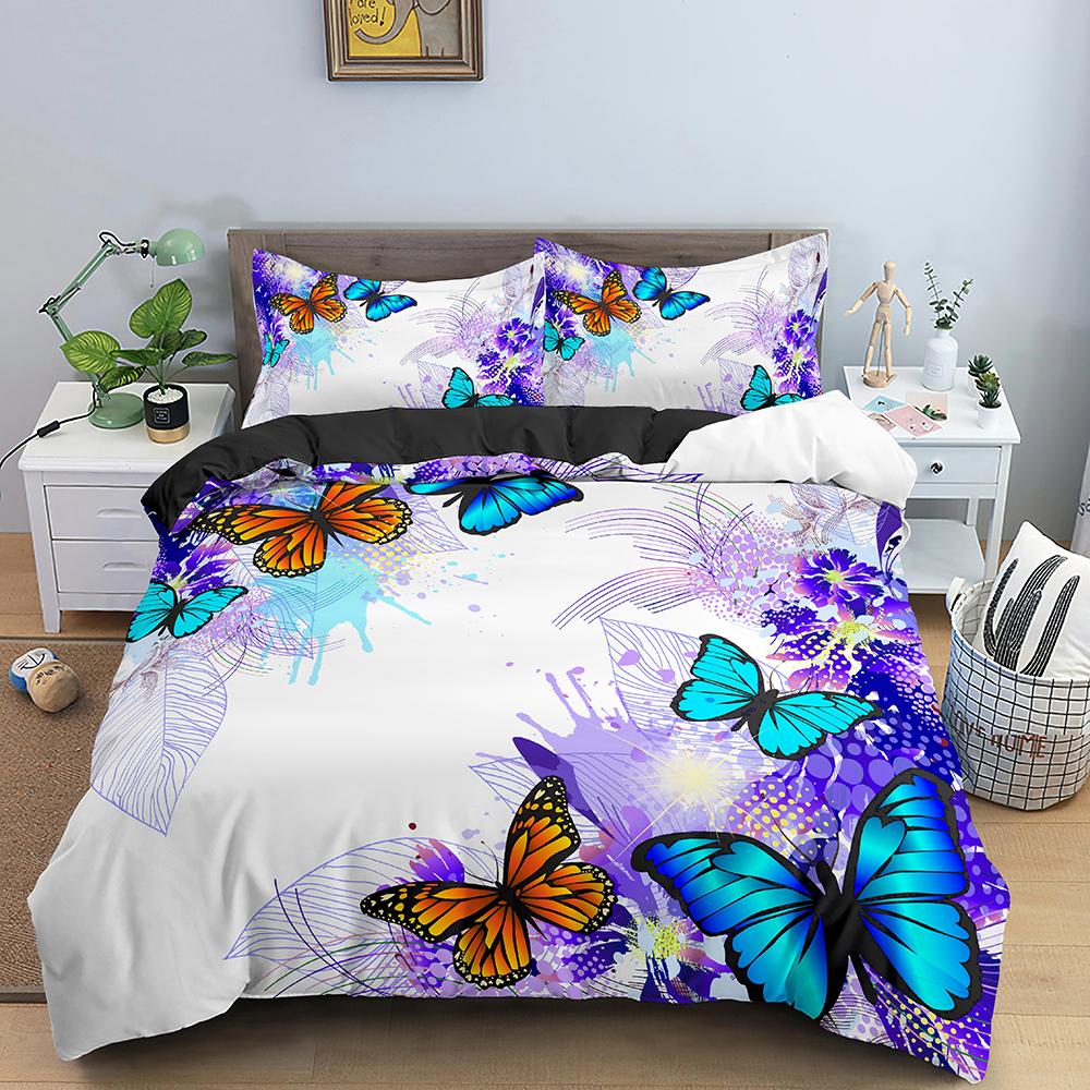Butterfly Bedding Set Grass Pattern Duvet Cover Bedroom Comforter Covers King Size Polyester Quilt Cover For Kids Girls Women