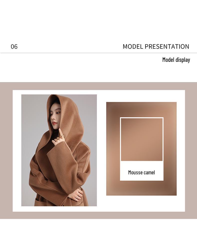 High-End Extra Long Double-Faced Wool Coat: Hooded, Tie-Waist, Light Luxury Casual Silhouette with Cashmere
