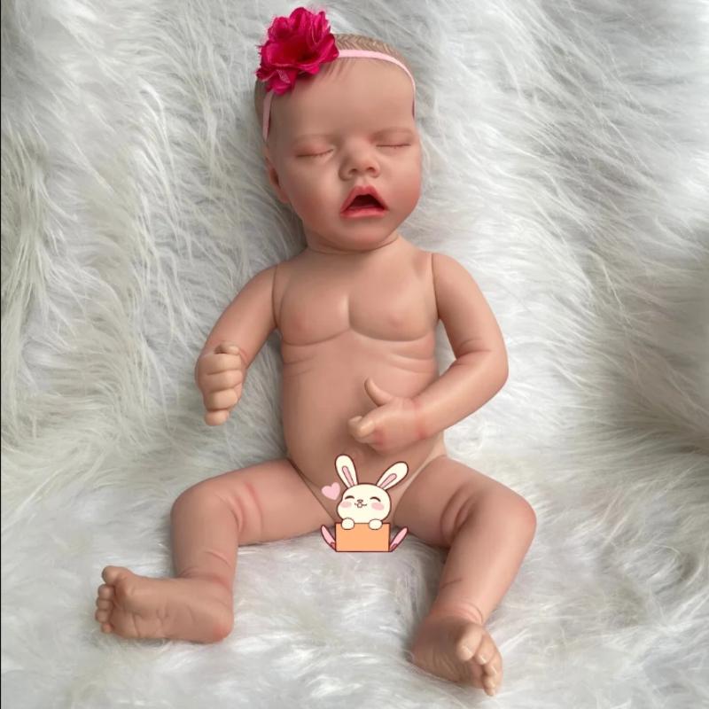 Lebensechte 18'' 46 cm wiedergeborene Kleinkindpuppe mit vollem Vinylkörper, schlafendes Mädchen, Zwilling, weiche Baumwolle, Frühgeborenenpuppen für Kinder, Geburtstagsgeschenk, LOL-Spielzeug