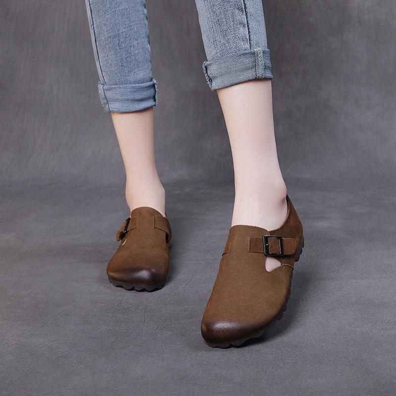 Fashion Leather Retro Nostalgic Mary Jane Shoes Flat Brown Wild Woods Old Movie Clothing with Women's Shoes Old Man Grandma Cowhide