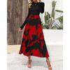 Autumn Women's Dress Fashion Splicing Floral Long Dress Round Neck Long Sleeve Ruffle Dresses