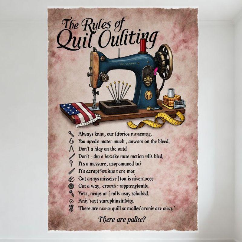 

Vintage Rules of Quil Outliting Sewing Machine Metal Tin Sign American Flag Fabric Design Decor for Home Bar Man Cave Quilt St 20x30cm（7.8x11.8inch）
