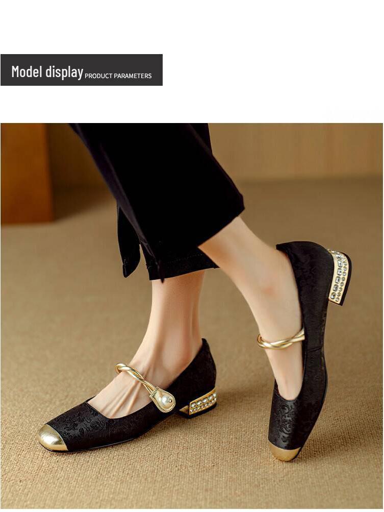 2024 Spring Retro Chinese Style Women's Square Toe Mary Jane Heels