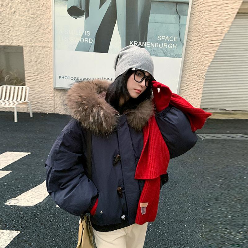 Tooling Pie Overcomes Short 2025 Removable Fur Collar Hooded New Thickened Loose Winter Warm Horn Cotton Clothes