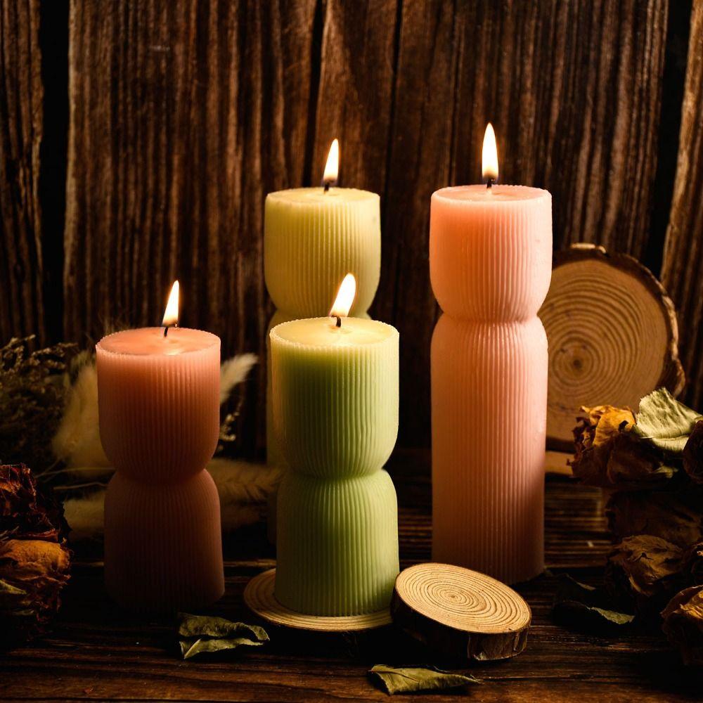 Pinstripe Pillar Candle Mould Flat Top Columnar Mold Stripe Cylindrical Candle Mold Candle Making