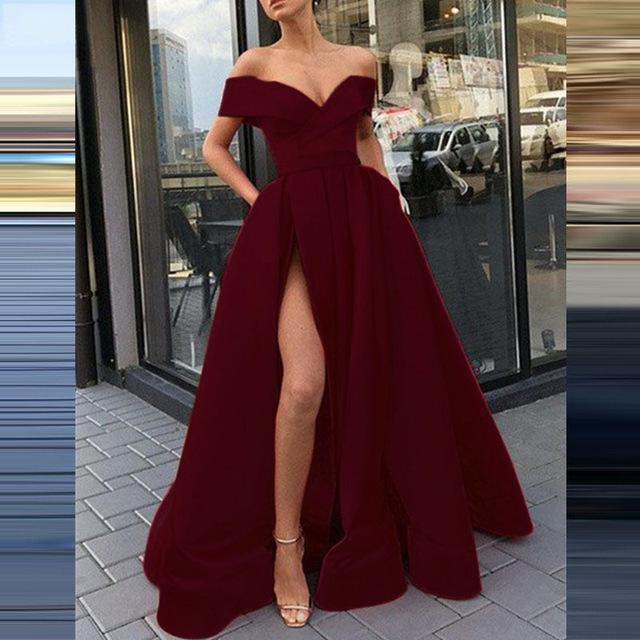 Women's 2025 Summer Satin Deep V-neck Evening Dress - Multi-color European & American Style