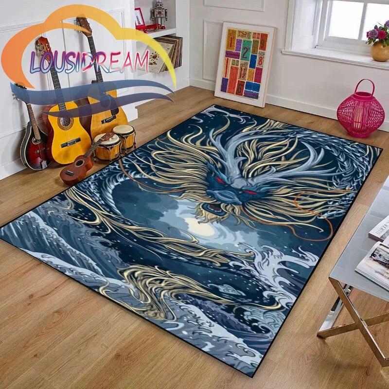 Chinese Dragon or Mythical  Playroom and Bedroom Plush Carpet Non-slip  Soft Play Mat Bed Area Rug Parlor Decor