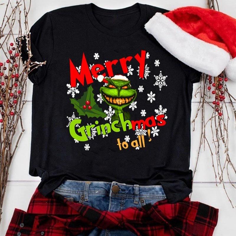 Women Christmas Grinch Short Sleeve T-shirt Tops With Trendy Crew Neck Design