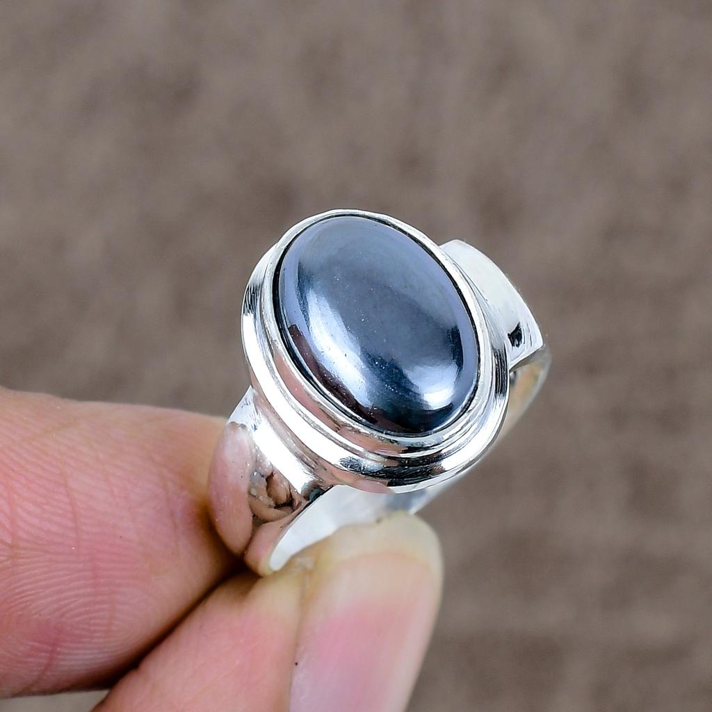 Shungite Genstone Handmade 925 Sterling Silver Jewelry Ring Size 8.5 KKG-505