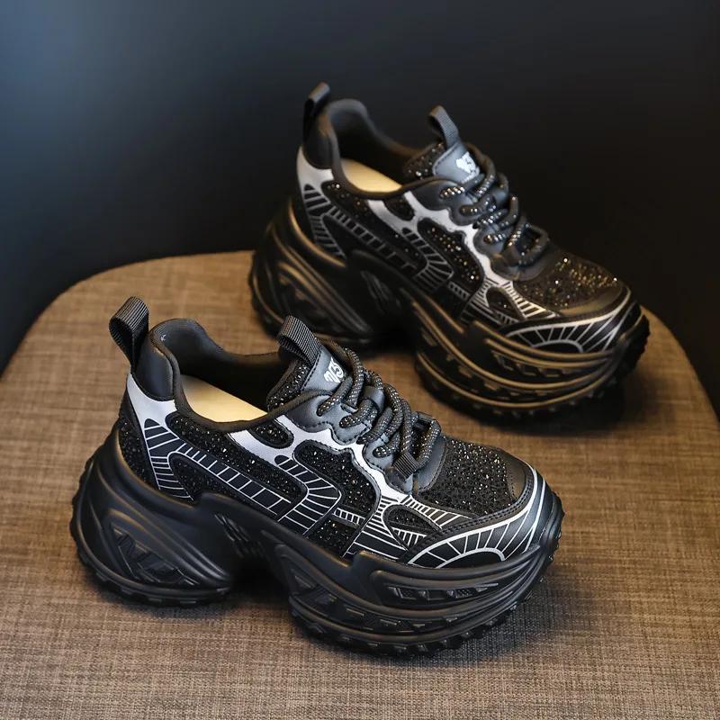 Fashion 9CM Show Feet Small Thick Soles Inside Increase Daddy Shoes Women 2024 Fall New Sports Casual Shoes  platform shoes