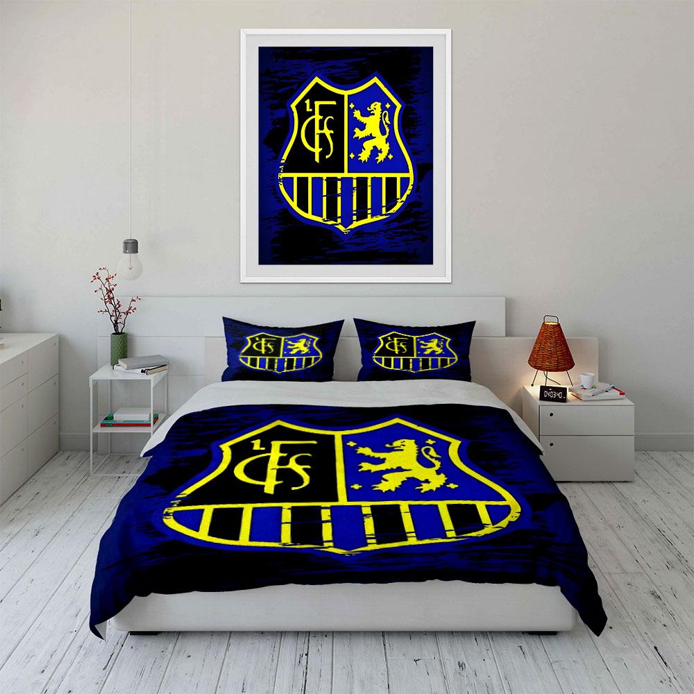 Blue and Yellow Lion Crest Design Print Bedding Set Duvet Cover Pillowcases (1* Duvet Cover 2* Pillowcases Do Not Include Comforter)